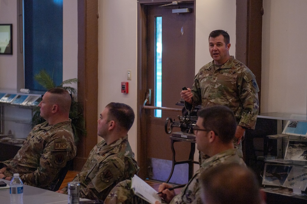 U.S. Air Force Col Paul Sheets, 23rd Wing commander, talks to Airmen during an annual Squadron Commander’s Course at Moody Air force Base, Georgia, July 18, 2024. Sheets gave opening remarks during the event and emphasized the importance of embracing the opportunity to grow and develop as leaders. (U.S. Air Force photo by Airman 1st Class Cade Ellis)