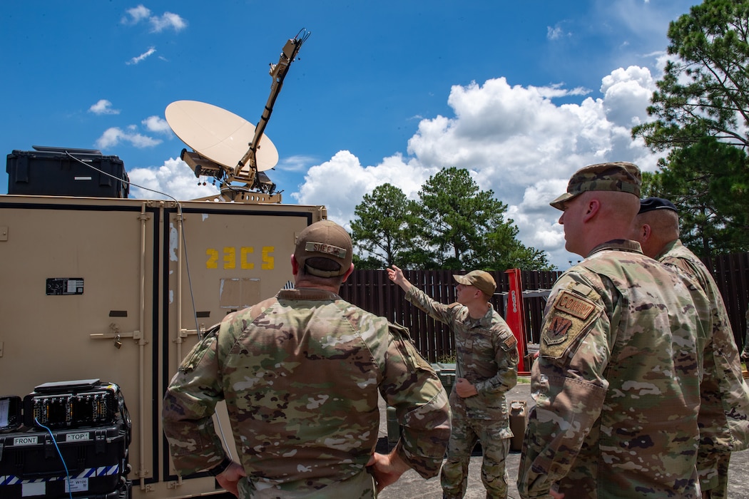 A U.S. Air Force Airman assigned to the 23d Communications Squadron briefs the 23d Wing Leadership team during Rehearsal of Concept (ROC) drill at Moody Air Force Base, Georgia, July 18, 2024.