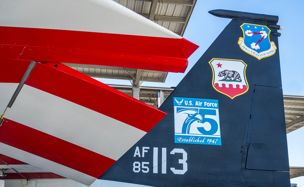 A F-15C Eagles awaits flight at Fresno Air National Guard Base, California, May 22, 2024.