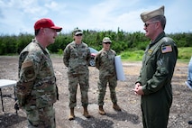 Adm. Samuel J. Paparo, commander of U.S. Indo-Pacific Command, meets airmen with the U.S. Air Force’s 513th Expeditionary Rapid Engineer Deployable Heavy Operational Repair Squadron (RED HORSE) on Tinian during a visit to the Commonwealth of Northern Mariana Islands on July 20, 2024. Paparo was joined by Rear Adm. Greg Huffman, commander, Joint Task Force – Micronesia, Rear Adm. Brent DeVore, commander, Joint Region Marianas, and Fleet Master Chief David Isom, USINDOPACOM command senior enlisted leader, emphasizing personal relationships and the enduring obligations to the people of CNMI, which is part of the U.S. homeland and under U.S. legal and defense protections. USINDOPACOM is committed to enhancing stability in the Indo-Pacific region by promoting security cooperation, encouraging peaceful development, responding to contingencies, deterring aggression and, when necessary, fighting to win. (U.S. Navy photo by Chief Mass Communication Specialist Shannon M. Smith)