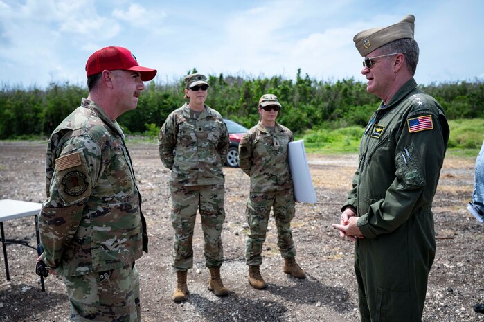 Adm. Samuel J. Paparo, commander of U.S. Indo-Pacific Command, meets airmen with the U.S. Air Force’s 513th Expeditionary Rapid Engineer Deployable Heavy Operational Repair Squadron (RED HORSE) on Tinian during a visit to the Commonwealth of Northern Mariana Islands on July 20, 2024. Paparo was joined by Rear Adm. Greg Huffman, commander, Joint Task Force – Micronesia, Rear Adm. Brent DeVore, commander, Joint Region Marianas, and Fleet Master Chief David Isom, USINDOPACOM command senior enlisted leader, emphasizing personal relationships and the enduring obligations to the people of CNMI, which is part of the U.S. homeland and under U.S. legal and defense protections. USINDOPACOM is committed to enhancing stability in the Indo-Pacific region by promoting security cooperation, encouraging peaceful development, responding to contingencies, deterring aggression and, when necessary, fighting to win. (U.S. Navy photo by Chief Mass Communication Specialist Shannon M. Smith)