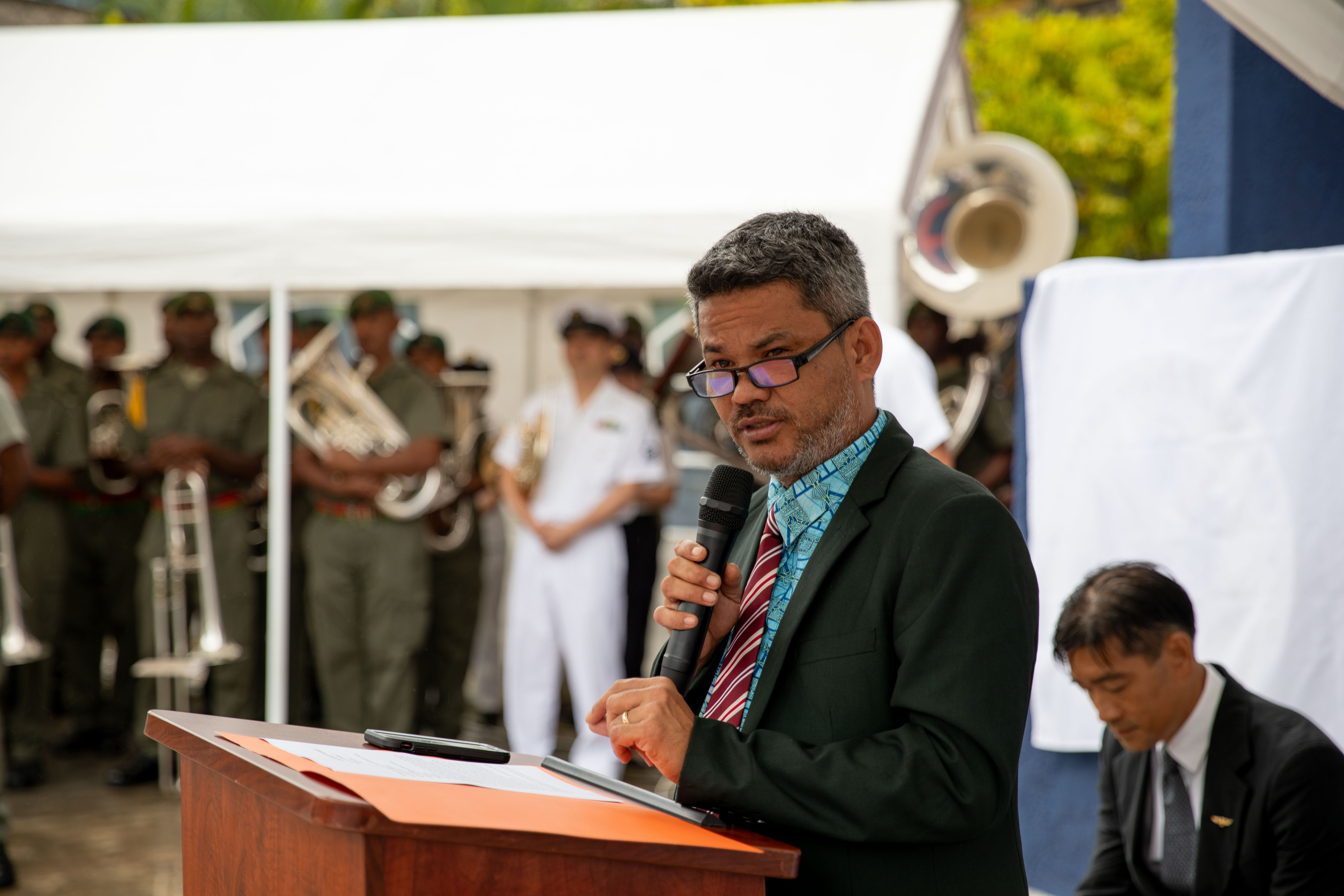 PORT Vila, Vanuatu (July 19, 2024) – The Hon Matai SEREMAIAH Nawalu, Vanuatu’s Deputy Prime Minister and Minister of Foreign Affairs, speaks at the opening ceremony of the U.S. Embassy in Port Vila, Vanuatu, July 19, 2024. The United States established diplomatic relations with the Government of Vanuatu in 1986. Ambassador Ann Marie Yastishock, is accredited to Vanuatu as the nonresident Ambassador and leads the diplomatic mission based in Port Vila. This opening further marks the growth of our relationship with Vanuatu and underlines the strength of our commitment to our bilateral relations, to the Ni-Vanuatu people, and to our partnerships in the Indo-Pacific region. (U.S. Navy photo by Lt. j.g./Released)