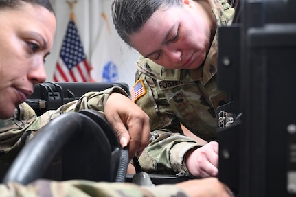 Members of the District of Columbia National Guard’s G-6 familiarize themselves with the Joint Incident Site Communication Capability (JISCC) system at the D.C. Armory, April 6, 2024. The training was part of a large-scale communications exercise (COMMEX).