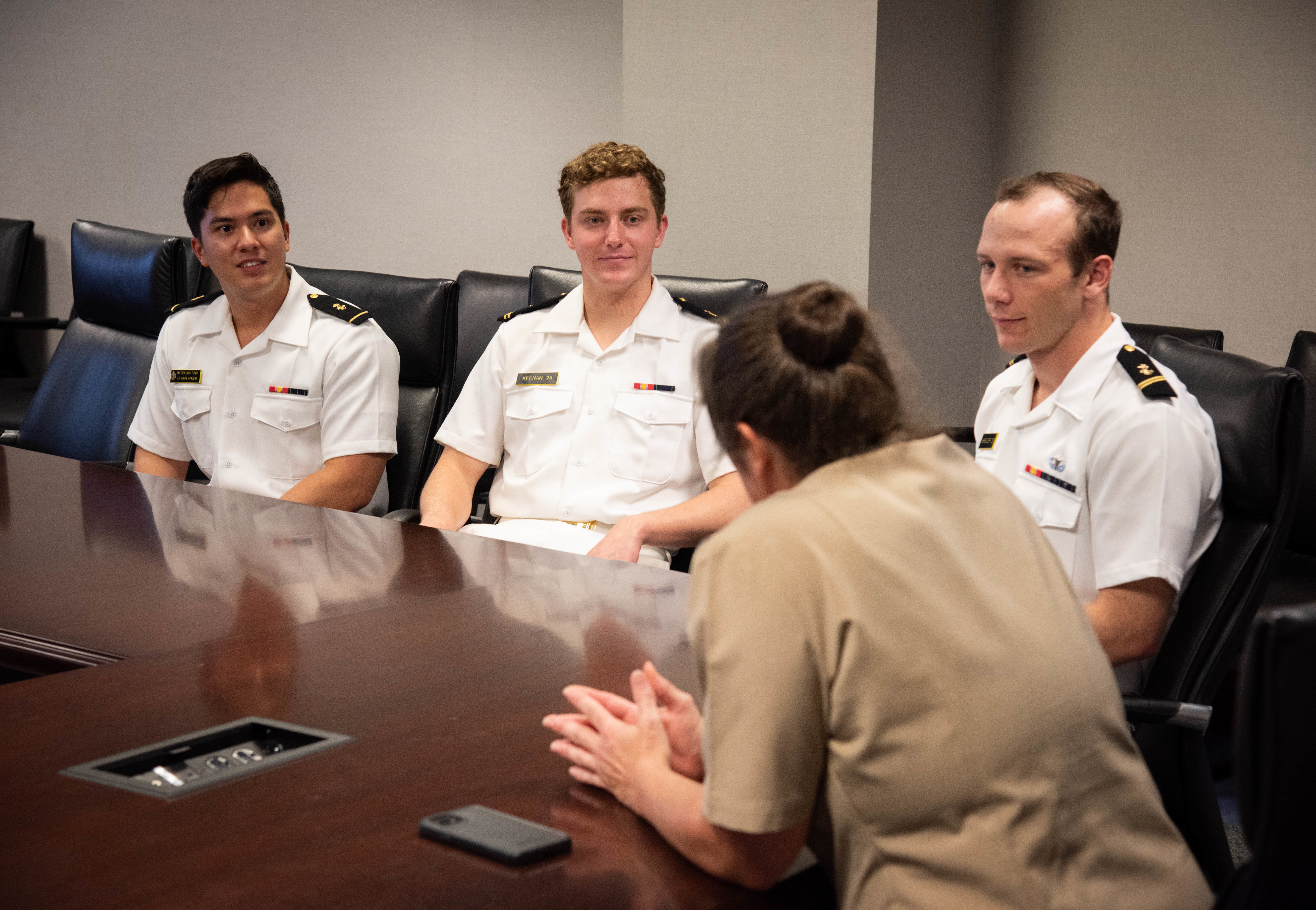 Naval Information Warfare Center (NIWC) Atlantic Commanding Officer Capt. Nicole Nigro discussed her naval career with interns from The Citadel.