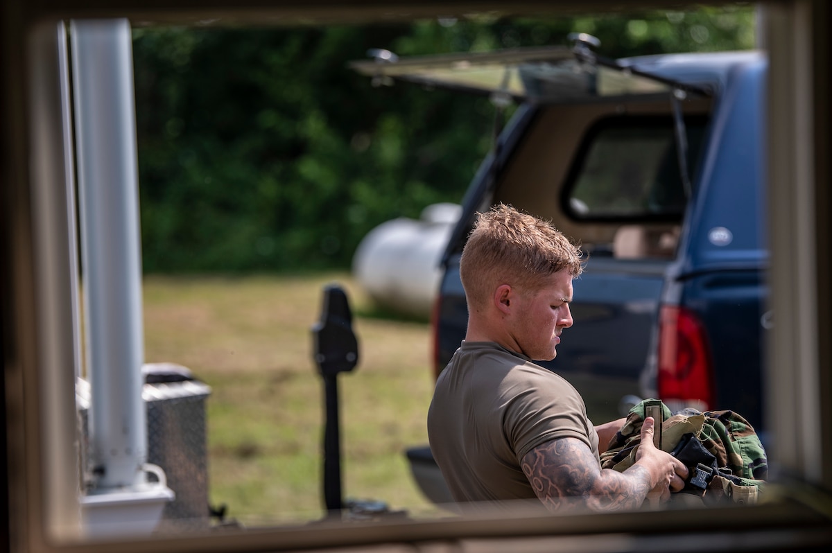 Airmen of the 121st Air Refueling Wing conduct a chemical, biological, radiological and nuclear (CBRN) exercise during a three-day field training event at Rickenbacker Air National Guard Base, Ohio, August 4, 2023. The CBRN training ensured our Airmen could survive and operate in contested environments. (U.S. Air National Guard photo by Ralph Branson)