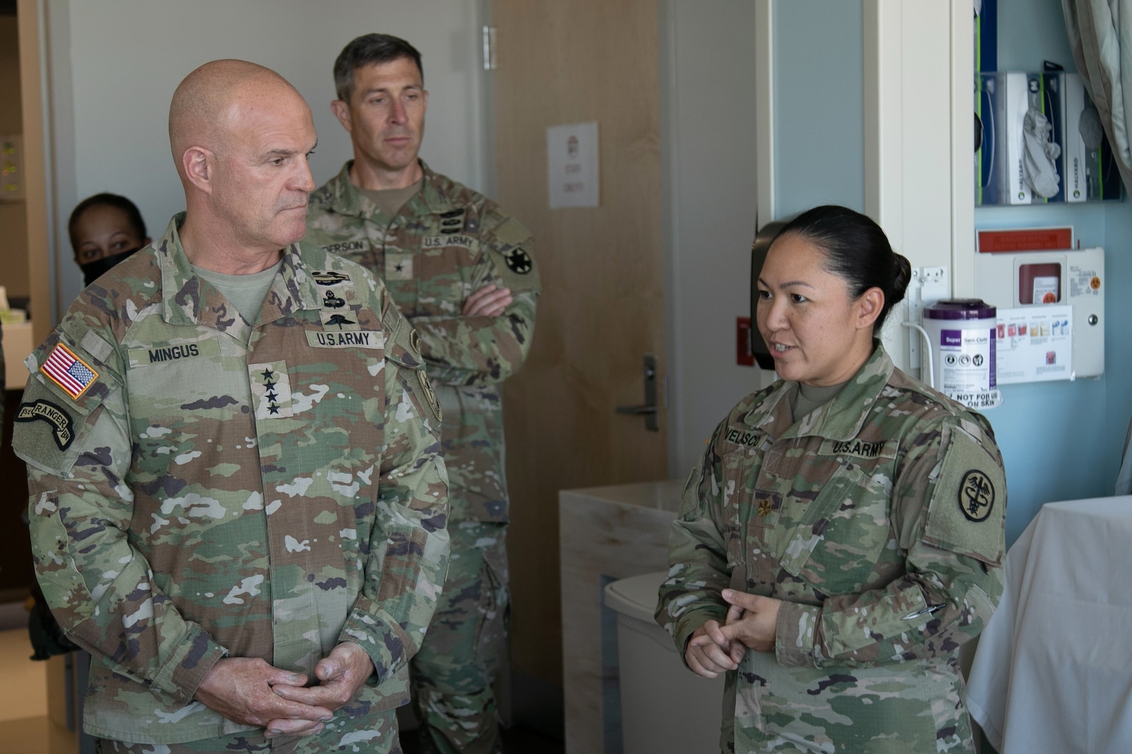 MAJ Regina Velasco provides tour of birthing suite for GEN Mingus and BG Anderson