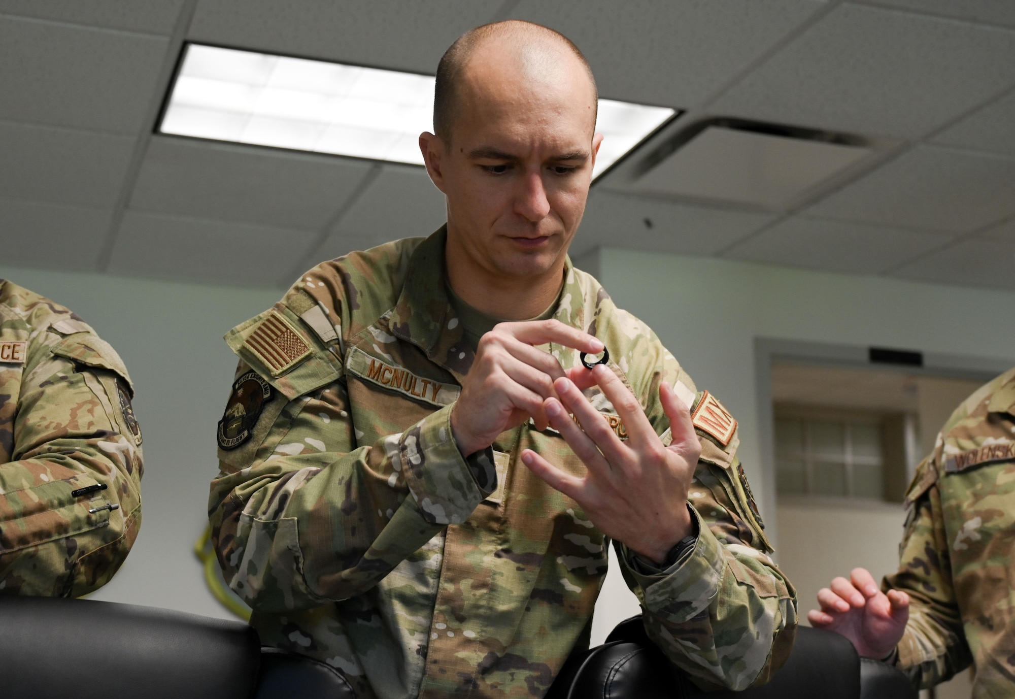 JOINT BASE LEWIS-MCCHORD, Wash. – As a part of the 62d Airlift Wing’s Human Performance Program and with the help of funding provided by the Mission Execution Excellence Program (MEEP), a group of 12 Airmen were selected to be some of the first to be issued and selected to distribute wearable human performance tracking devices in the form of rings at Joint Base Lewis-McChord, Washington, June 4, 2024.