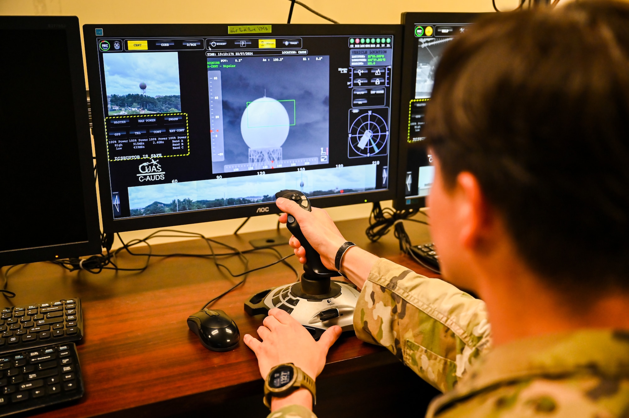Senior Airman James Boyter, 8th Security Forces Squadron small unmanned aerial systems pilot, showcases drone counter jamming capabilities at Kunsan Air Base