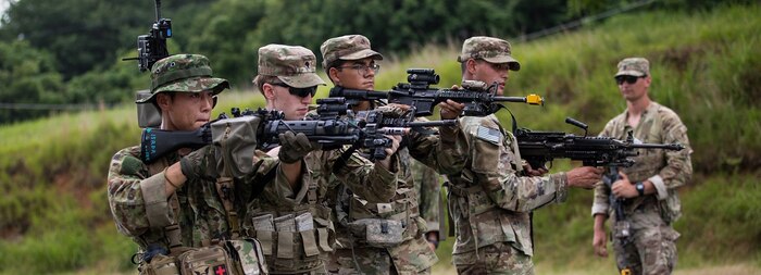 U.S. Army Soldiers assigned to Delta Company, 1st Battalion, 5th Infantry Regiment, 11th Airborne Division and members of the Japan Ground Self-Defense Force (JGSDF) conduct Military Ops on Urbanized Terrain (MOUT) training at Aibano training area, Japan, July 20, 2024.