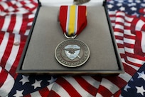 A medal on a flag