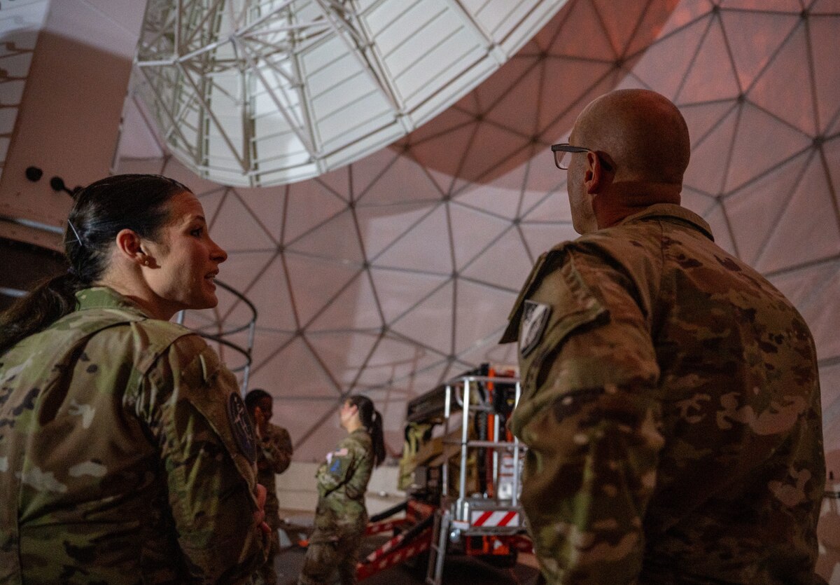 73rd ISRS, Detachment 4 commander and Chief Master Sgt. of the Space Force discuss the mission of the detachment during a visit