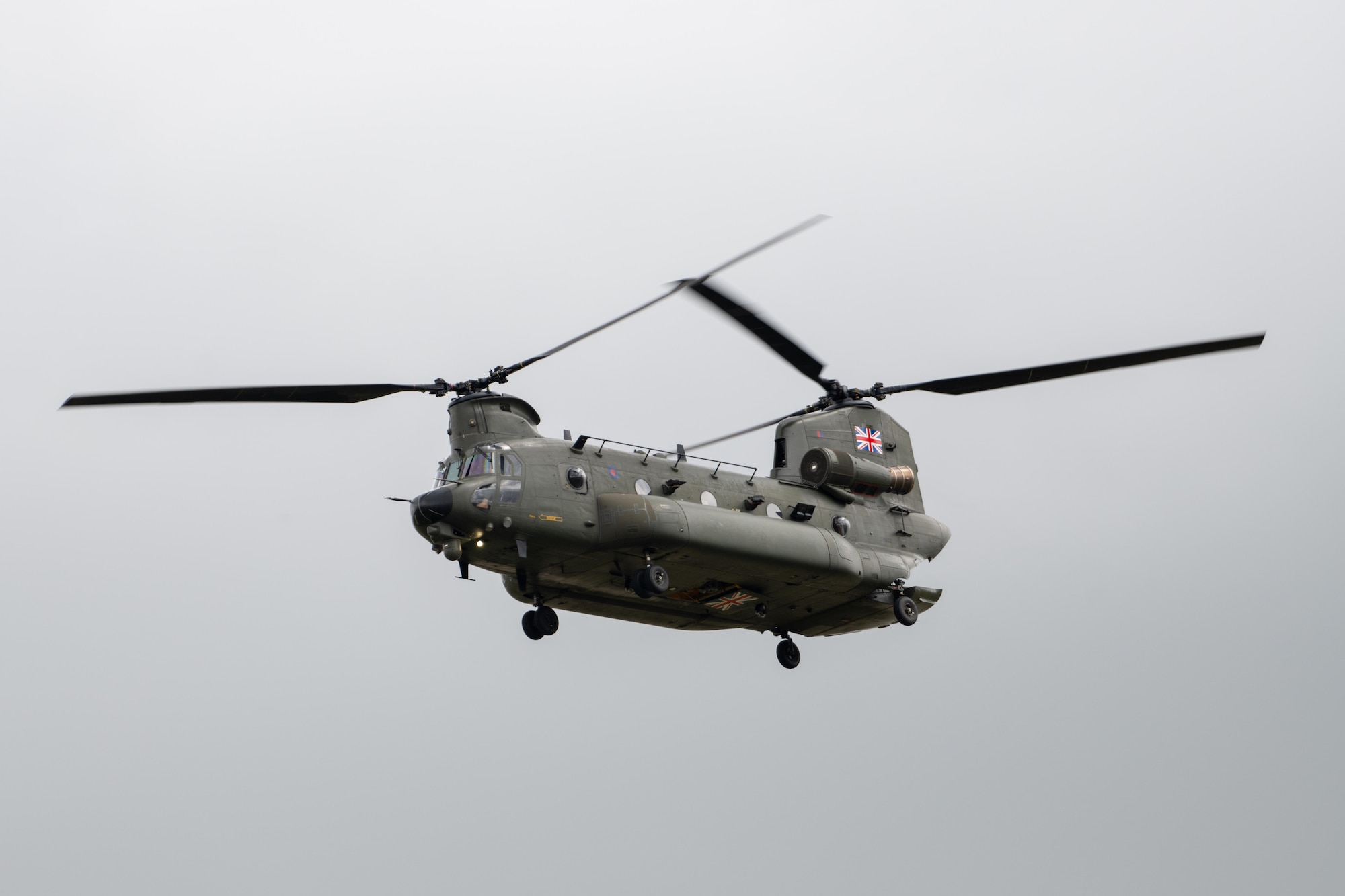 A Royal Air Force Chinook conducts an aerial demonstration
