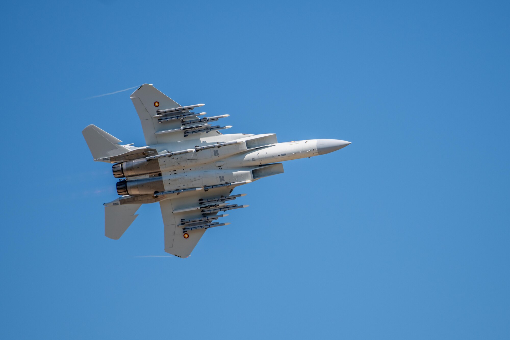 A Qatari Emiri Air Force F-15QA Ababil conducts an aerial demonstration