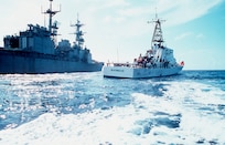 Between Cuba and Florida Keys (Sept. 19)--The Coast Guard Cutter Mantinicus (WPB 1315) patrols the waters off the coast of Cuba alongside a navy ship during Operation Able Vigil.