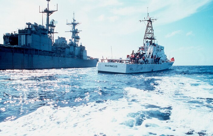 Between Cuba and Florida Keys (Sept. 19)--The Coast Guard Cutter Mantinicus (WPB 1315) patrols the waters off the coast of Cuba alongside a navy ship during Operation Able Vigil.