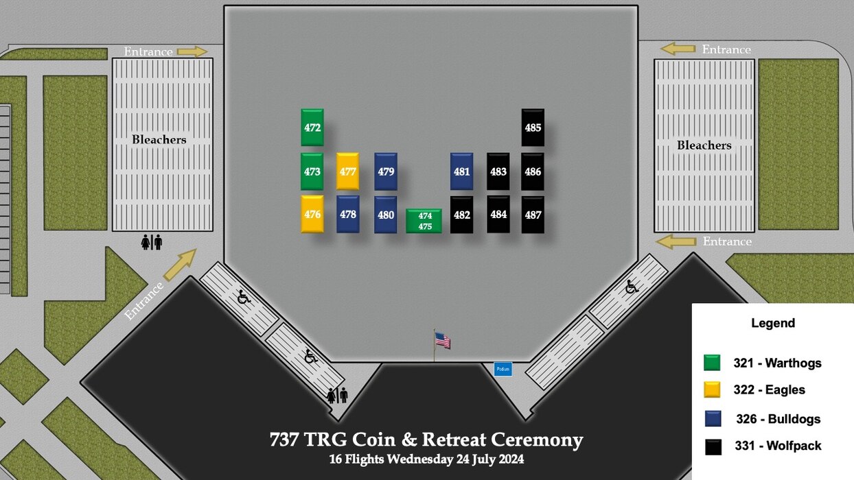 Flights 472-487 BMT Airman's Coin & Retreat Ceremony Line Up Graphic