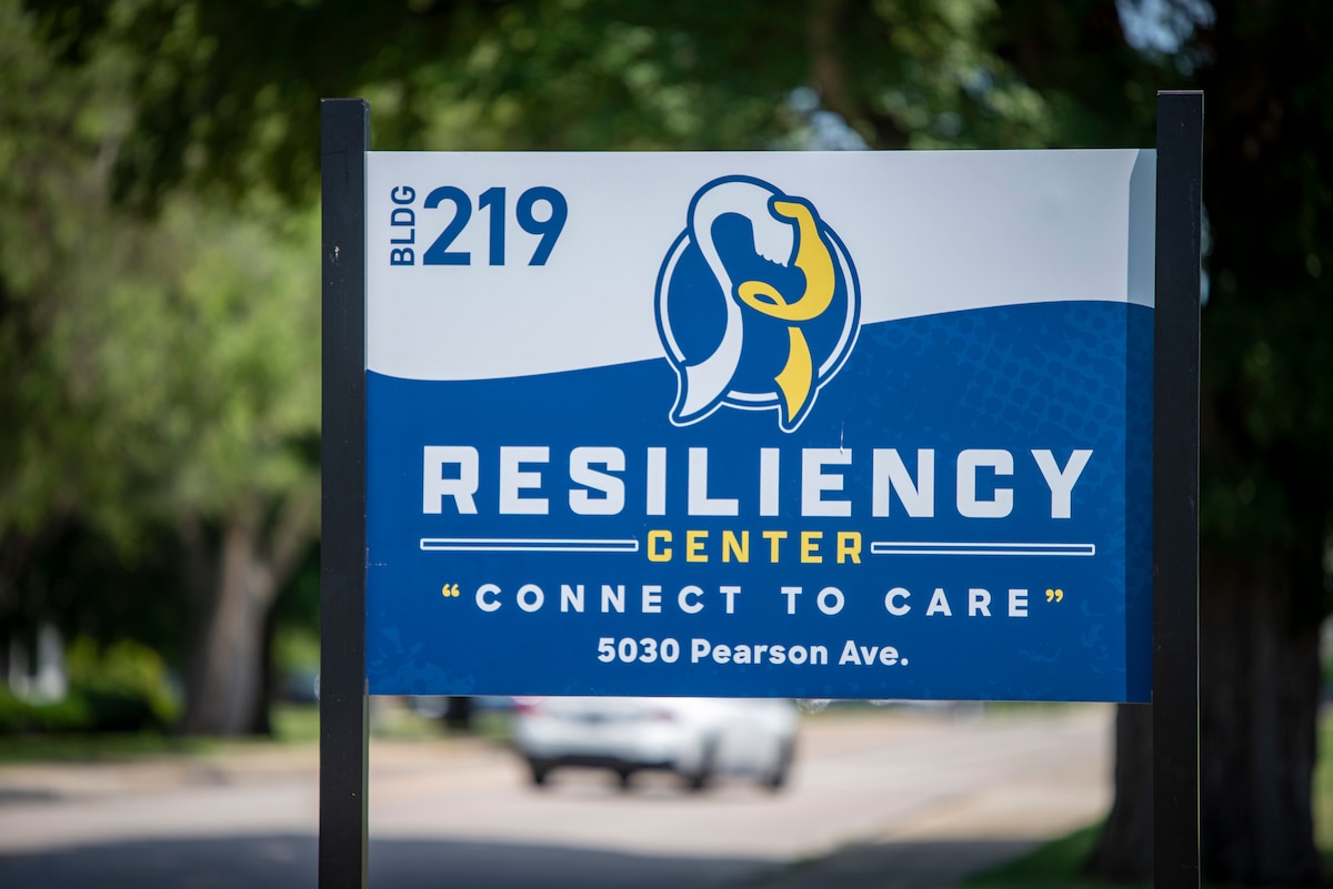 A sign advertises the newly opened Resiliency Center on Wright-Patterson Air Force Base, Ohio, July 15, 2024.