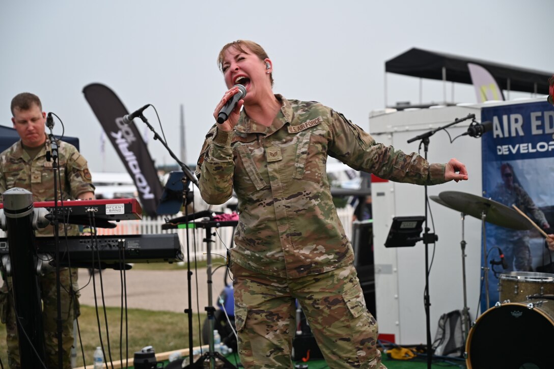Air Force Vocalist sings at Oshkosh Air Show