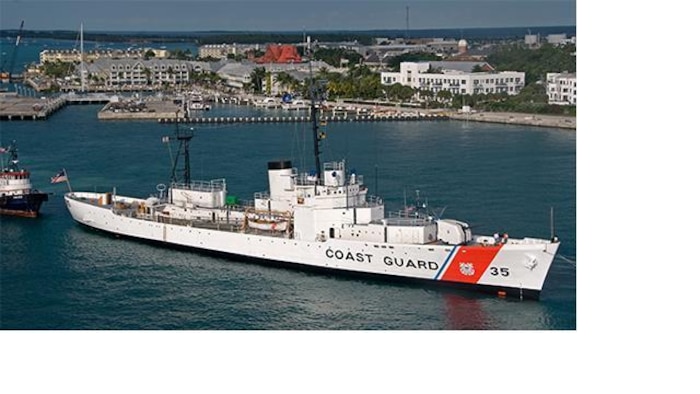 The Coast Guard Cutter Ingham, a 327-foot Treasuty-Class Coast Guard Cutter, arrives to its new homeport in Key West, Nov. 24, 2009.