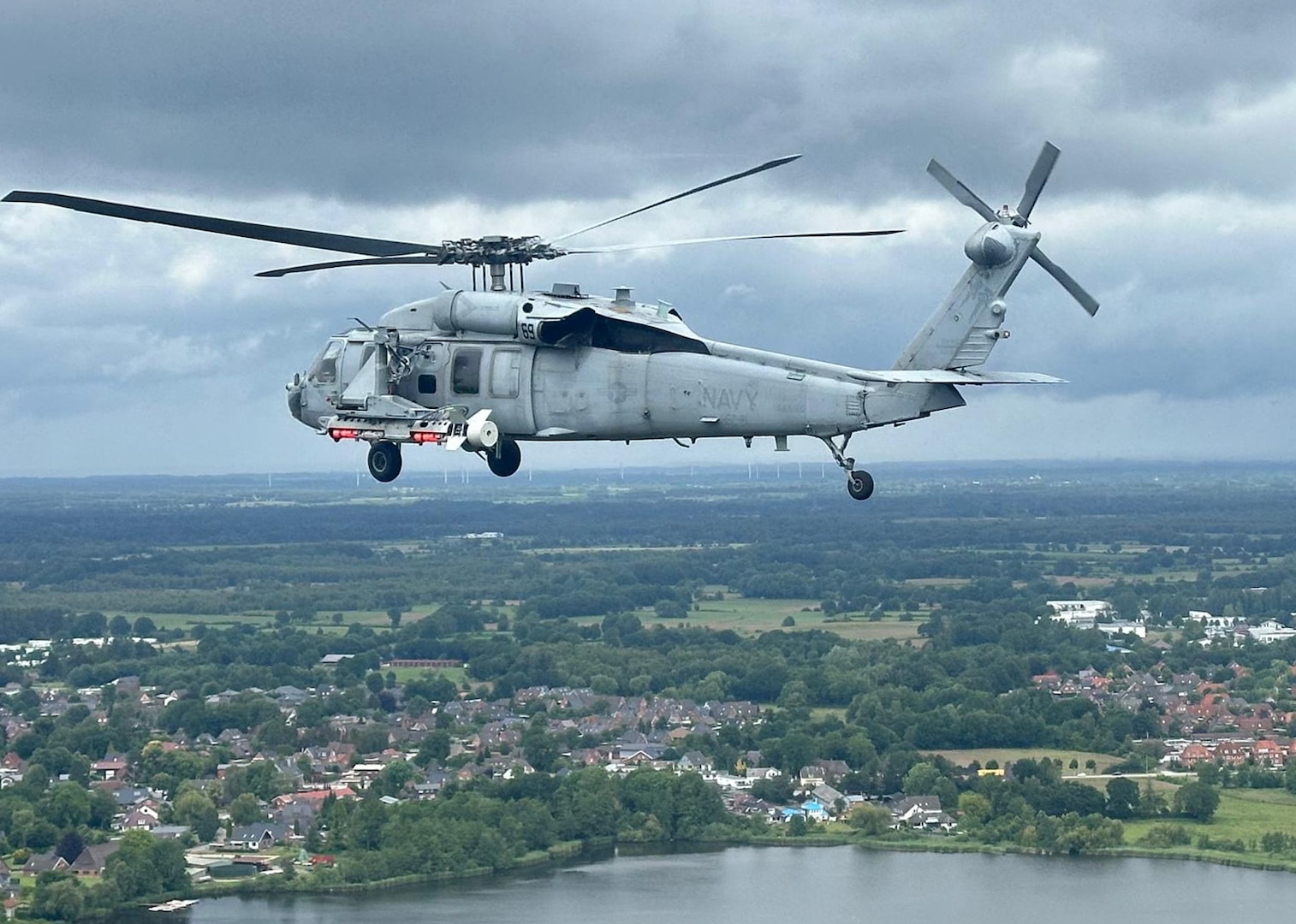 An MH-60S Seahawk helicopter configured with the Airborne Mine Neutralization System (AMNS) conducts a mine countermeasure exercise during the 2024 Baltic Operations Exercise. During the exercise, two Naval Surface Warfare Center Panama City Division technical capabilities were demonstrated: A significant mine countermeasure operation was carried out, involving an MH-60S helicopter equipped with the AMNS system to combat moored mines, and the innovative Common Undersea Visualization and Exploitation Tool capability granted fleet users enhanced situational awareness for better strategic decision-making. (U.S. Department of Defense photo)