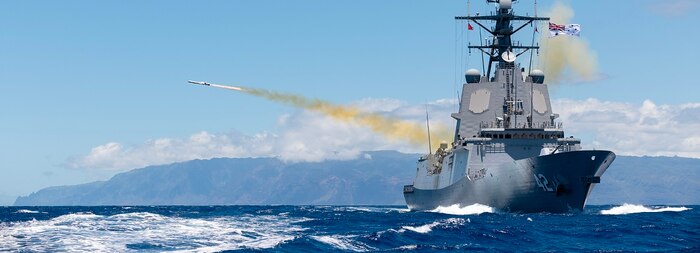 HMAS Sydney fires Royal Australian Navy’s first Naval Strike Missile during a long-planned, live-fire sinking exercise off the coast of Oahu, Hawaii as a part of Exercise Rim of the Pacific (RIMPAC) 2024.