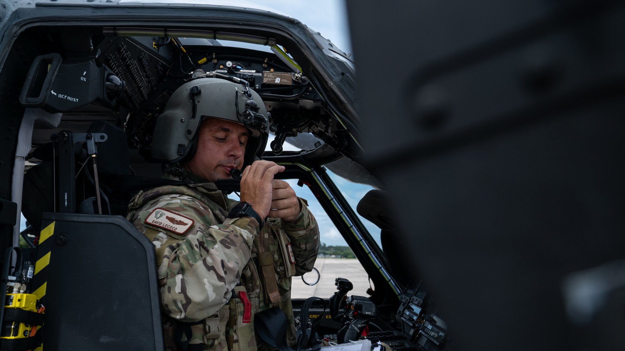 U.S. Air Force Capt. David Lococo, 33rd Rescue Squadron HH-60W Jolly Green II pilot, performs preflight inspections before taking off from Kadena Air Base, Japan, July 17, 2024. The 33rd RQS maintains readiness for mobilization, deployment and employment of helicopters, and rescue of U.S. and allied military members and civilian personnel. (U.S. Air Force photo by Senior Airman Cedrique Oldaker)