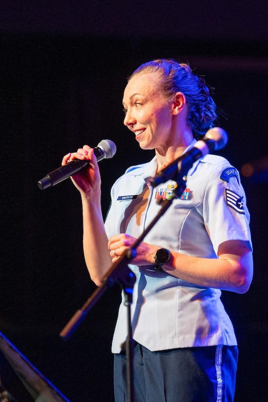 Air Force Singer performs at Fiesta in Blue 2024.