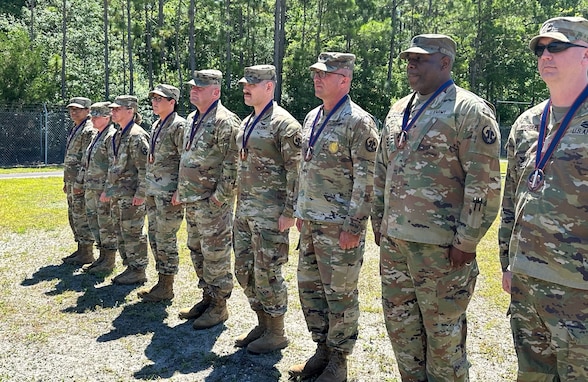 U.S. Army Reserve career counselors assigned to Area 2, 4th Battalion, United States Army Reserve Careers Group were awarded silver Mission Excellence Medallions June 14 at Wilmington, N.C. They earned the silver medallions by meeting the mission requirements for Inactive Ready Reserve to Active-Reserve transfers for the first two quarters in fiscal year 2024. (Courtesy Photo)