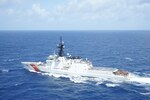 Coast Guard Cutter Stone (WMSL 758) makes way, June 29, 2024, in the Atlantic Ocean. Stone is operating in the U.S. 2nd Fleet area of operations in support of maritime stability and security in the region. (U.S. Coast Guard photo by Petty Officer 2nd Class Thomas Settle)