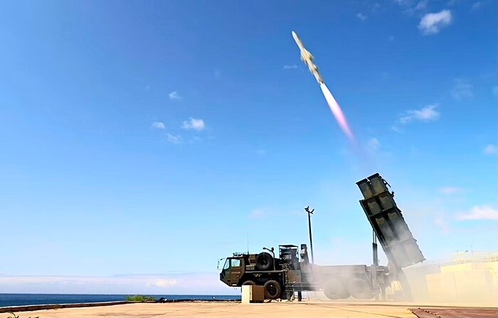Soldiers from the Japan Ground Self Defense Force fire Type 12 Surface to Ship Missiles (SSM-12) as part of the RIMPAC 24 sinking exercise (SINKEX) on 12 July 2024.