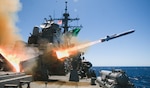 The Arleigh Burke-class guided-missile destroyer USS Fitzgerald (DDG 62), while participating in Exercise Rim of the Pacific (RIMPAC) 2024, fires the first naval strike missile from a U.S. destroyer July 18. Twenty-nine nations, 40 surface ships, three submarines, 14 national land forces, more than 150 aircraft and 25,000 personnel are participating in RIMPAC in and around the Hawaiian Islands, June 27 to Aug. 1. The world’s largest international maritime exercise, RIMPAC provides a unique training opportunity while fostering and sustaining cooperative relationships among participants critical to ensuring the safety of sea lanes and security on the world’s oceans. RIMPAC 2024 is the 29th exercise in the series that began in 1971. (U.S. Navy photo by Mass Communication Specialist 2nd Class Jordan Jennings)