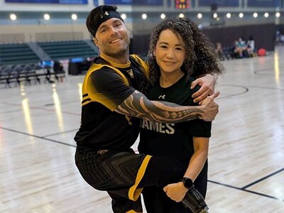 JP and Crystal Lane at sitting volleyball practice for Team Army at the 2024 DOD Warrior Games