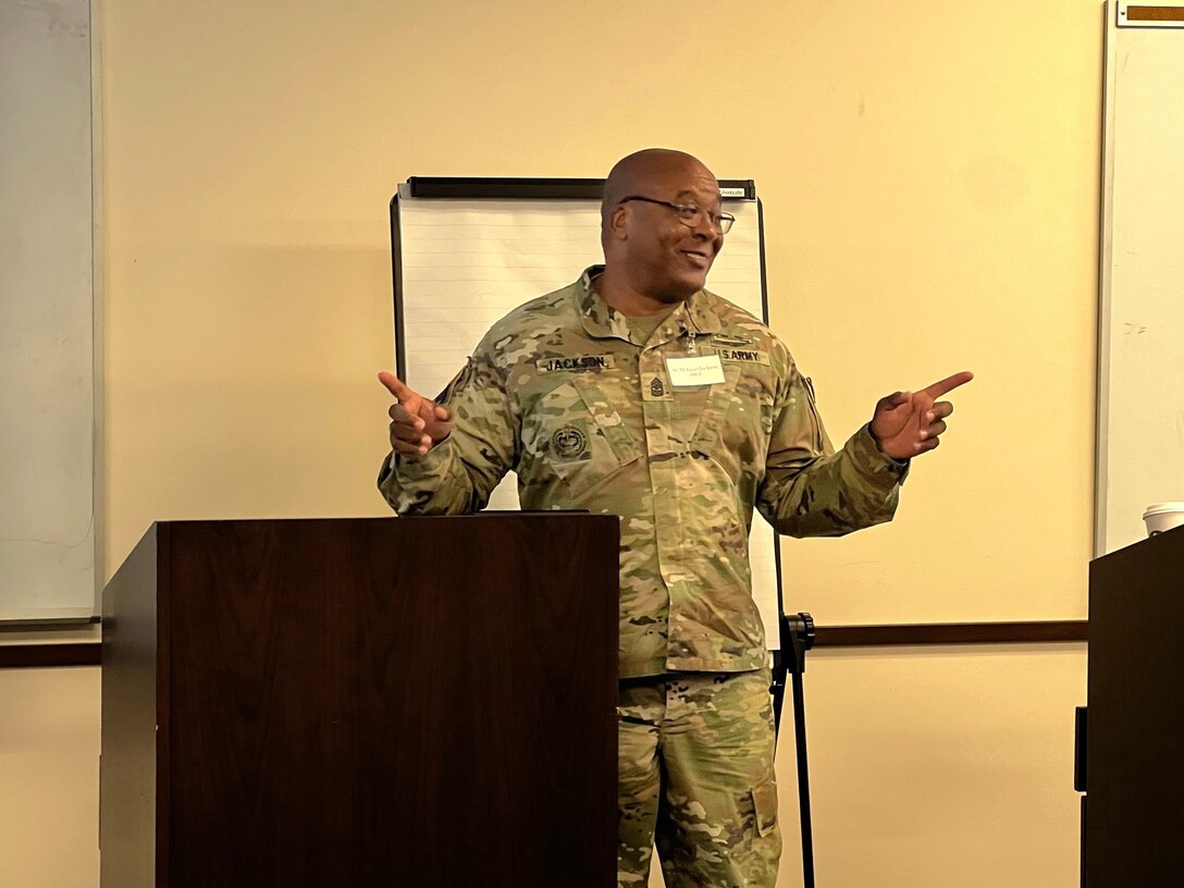 Sgt. Major Imari Jackson, Sr enlisted advisor for the Army Recovery Care Program, lets Transition Coordinators know they are the best at helping Soldiers Transition out of the Army.