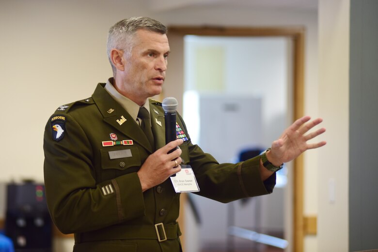 Col. Brian Sawser, U.S. Army Corps of Engineers Memphis District commander, speaks to participants of the Tennessee Partnering Meeting July 24, 2024, at the Ellington Agriculture Center in Nashville, Tennessee. The U.S. Army Corps of Engineers Memphis and Nashville Districts joined Tennessee officials to address the future of water supply, regulatory program initiatives, and communication.