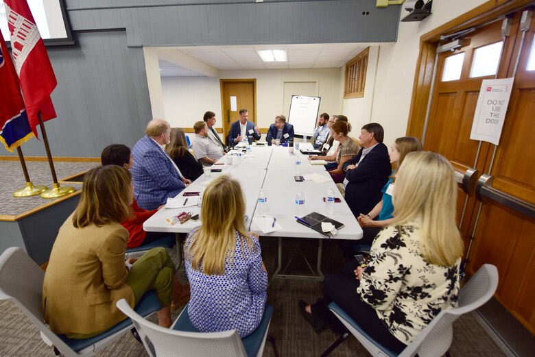 Officials with the U.S. Army Corps of Engineers, Tennessee state agencies, and non-governmental organizations participate in a Regulatory Program Breakout Session July 24, 2024, during the Tennessee Partnering Meeting at Ellington Agriculture Center in Nashville, Tennessee.