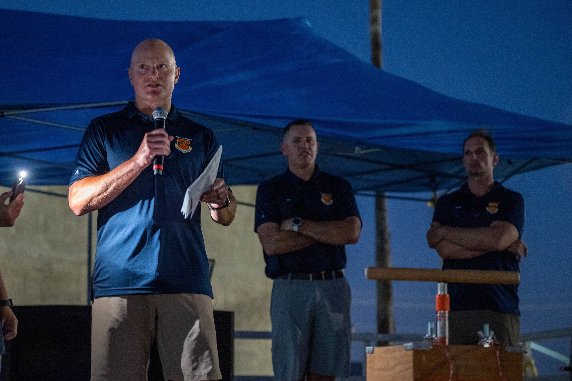 U.S. Air Force Col. David Berkland, 56th Fighter Wing commander, speaks during the 2024 Freedom Fest, July 3, 2024, at Luke Air Force Base, Arizona.