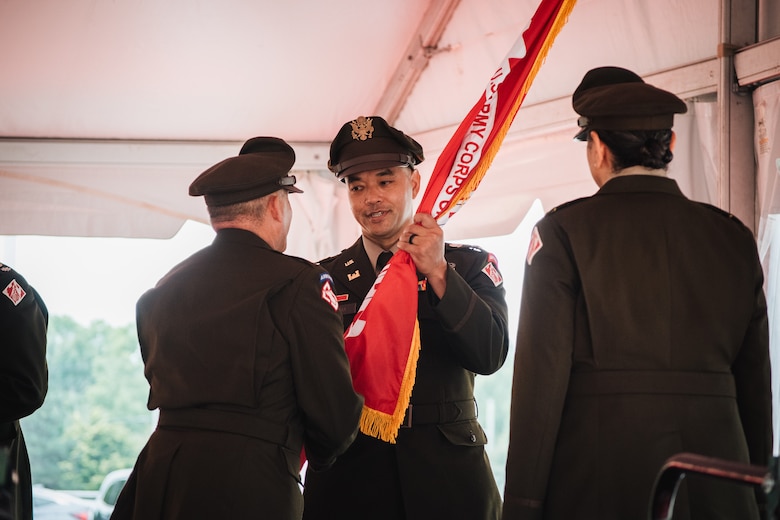 Col. Francis Pera became the 70th commander and district engineer of the U.S. Army Corps of Engineers, Baltimore District, during a change of command ceremony at the Washington Aqueduct in Washington D.C., July 25, 2024.(U.S. Army photo by Thomas Deaton)