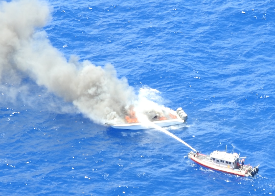 Coast Guard and Broward Country Fire rescue respond to burning vessel near Dania Beach.