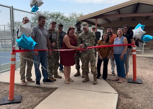 The Soaring Heights Communities team, in partnership with the 355th Mission Support Group, held a ribbon cutting ceremony to officially open the new pickleball courts on Davis-Monthan Air Force Base, Ariz., Jul. 24, 2024. (Courtesy photo)