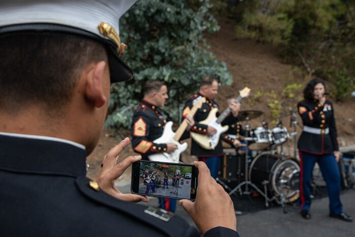 U.S. Marines with Marine Band San Diego, perform music at KUSI-TV television station San Diego, July 10, 2024. The Marine Band San Diego participated in a live news performance and interview to help promote their neighborhood activation concert in Little Italy. (U.S. Marine Corps photo by Cpl. Sarah M. Grawcock)