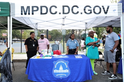 The District of Columbia National Guard Counterdrug Program partners with the Metropolitan Police Department and DC Department of Parks and Recreation for "Beat the Streets/Late Night Hype" in northwest Washington, D.C., July 19, 2024. The summer outreach initiative improves community relations and supports the city’s goal toward reducing substance abuse and illicit drug activities across all wards through outreach.