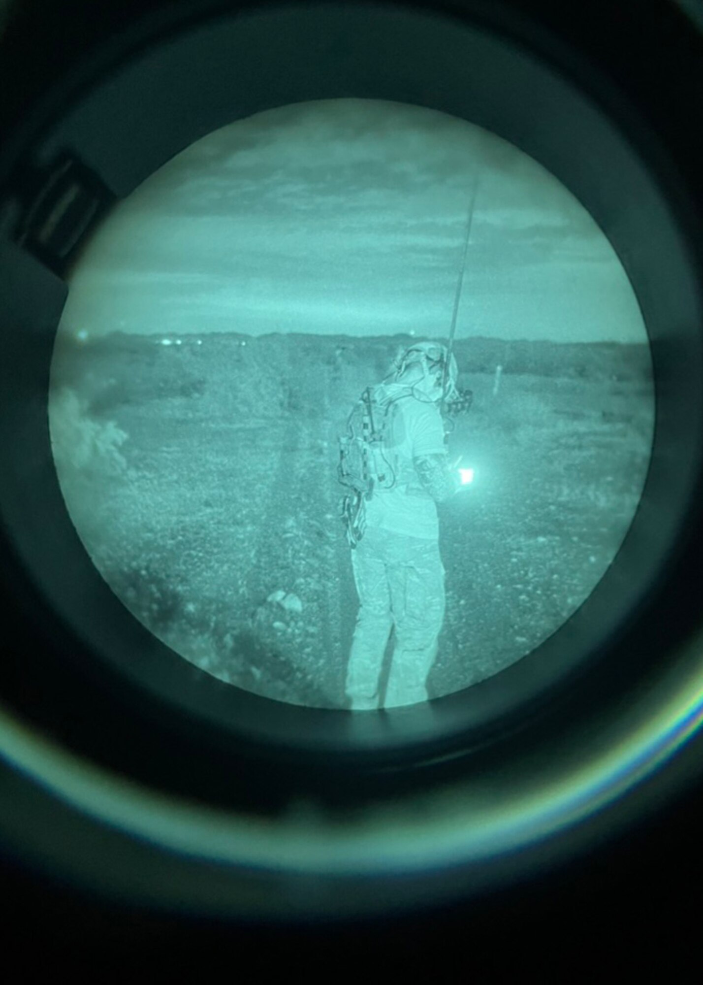 A U.S. Air Force Special Warfare Team-3 member assigned to the 48th Rescue Squadron, conducts operations during a training scenario at the Barry M. Goldwater Range, Gila Bend, Ariz., July 18, 2024. The SWT-3 members were evaluated on their ability to rescue and recover personnel in a simulated mass casualty scenario. (Courtesy photo)