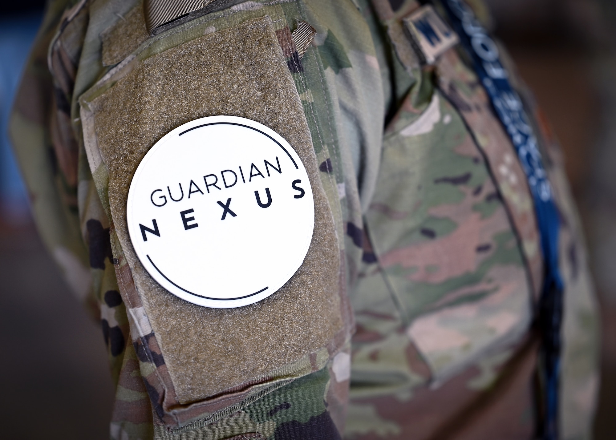 A servicemember wearing a badge that says "Guardian Nexus".