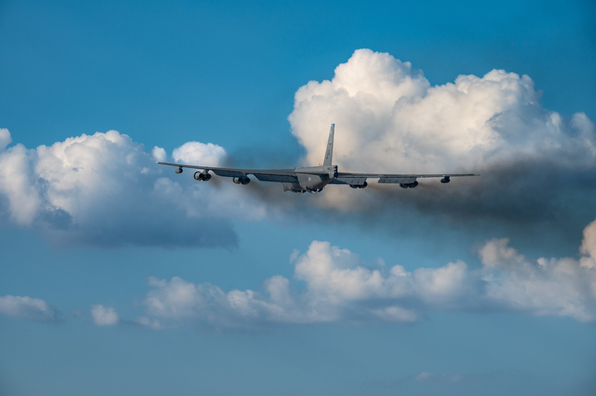 A B-52H Stratofortress from the 20th Bomb Squadron, Barksdale Air Force Base, La., takes off from Mihail Kogălniceanu Air Base, Romania, as part of Bomber Task Force Deployment 24-4, July 27, 2024. Bomber missions like this one demonstrate the United States’ commitment to ensuring peace and stability in Europe. (U.S. Air Force photo by Senior Airman Seth Watson)