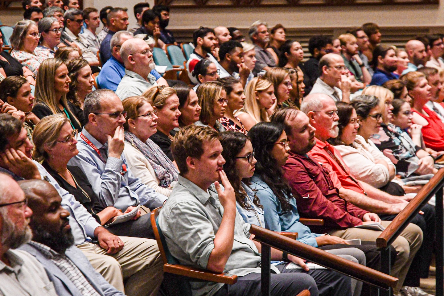 Employees from the U.S. Army Corps of Engineers Jacksonville District watch as Col. Brandon L. Bowman assumes command of the Jacksonville District, during a Change of Command ceremony July 26,2024 at the Jacksonville Center for the Performing Arts, Jacoby Symphony Hall. As Jacksonville District Commander, Bowman assumes responsibility for Florida's federal development of water resources. It includes the USACE's largest ecosystem restoration project - America's Everglades, the nation's most extensive regulatory program, and the largest federal coastal program in the United States.