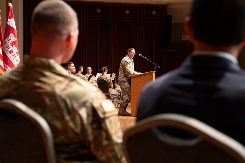 Col. Brandon L. Bowman, U.S. Army Corps of Engineers, Jacksonville District commander, provides remarks during a change of command ceremony at the Jacksonville Center for The Performing Arts Jacoby Symphony Hall in Jacksonville Fl., July 26, 2025.   Bowman takes command of established in 1884, is the second largest civil works district in the U.S. Army Corps of Engineers, with an area of responsibility that encompasses the state of Florida. The district leads the Corps’ single largest ecosystem restoration project – the restoration of America’s Everglades. Annually, it processes an average of 10,000 regulatory actions, more than any other USACE district. It has constructed, operates, and maintains more than 30 percent of the nation’s total shore protection projects and more than 125 miles of renourished beaches. (U.S. Army Photo by Brigida I. Sanchez)