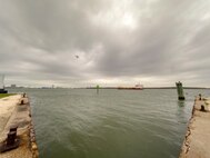 The trailing suction hopper dredge Padre Island from Great Lakes Dredge and Dock Company, LLC transits Galveston Harbor