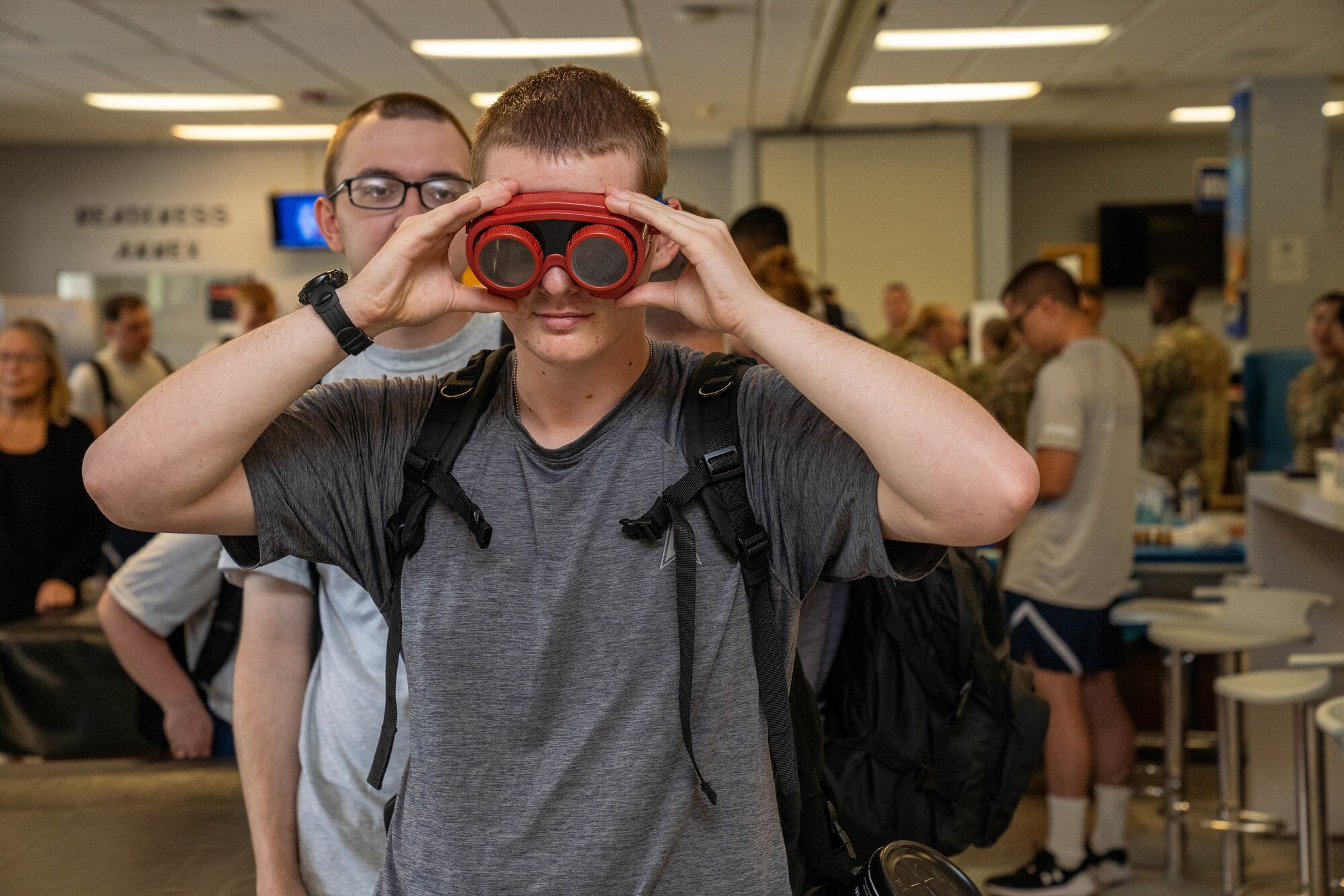An 81st Training Group Airman experiences a mock sobriety test during the Student Health Fair on Keesler Air Force Base, Mississippi, July 19, 2024.