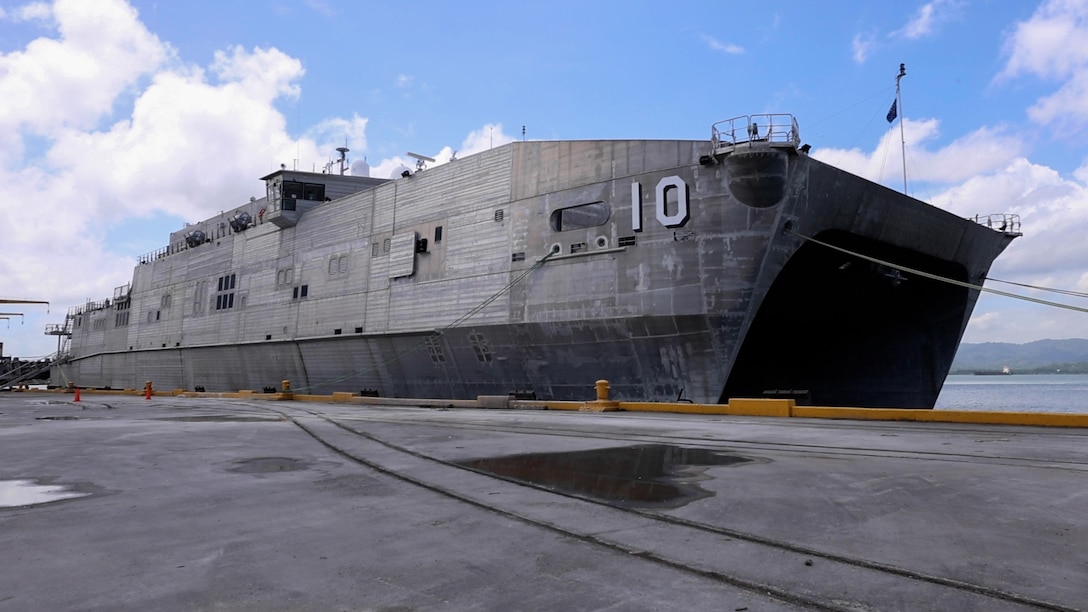 Spearhead-class expeditionary fast transport ship USNS Burlington (T-EPF 10) arrives in Puerto Cortes, Honduras, for Continuing Promise 2024.