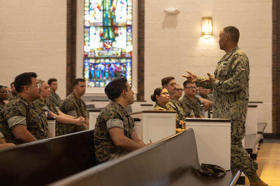 Fleet Master Chief Delbert Terrell Speaks to Sailors Across Camp Lejeune